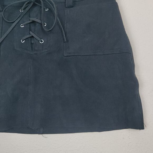 Club Exx Faux Suede Stretch Cut Off Lace Up Mini Skirt XS Rave Gothic Festival - Picture 4 of 10
